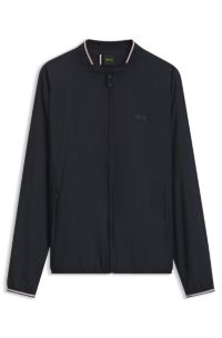Zipped jacket in water-repellent fabric with logo details, Dark Blue