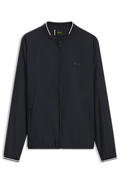 Zipped jacket in water-repellent fabric with logo details