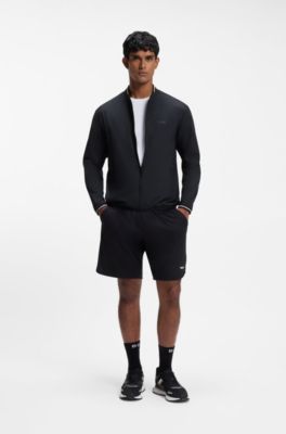 Zipped jacket in water-repellent fabric with logo details, Dark Blue