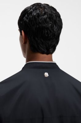 Zipped jacket in water-repellent fabric with logo details, Dark Blue