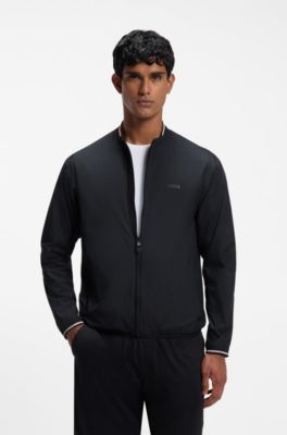 Zipped jacket in water-repellent fabric with logo details, Dark Blue