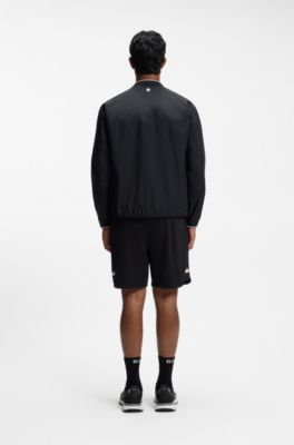 Zipped jacket in water-repellent fabric with logo details, Dark Blue