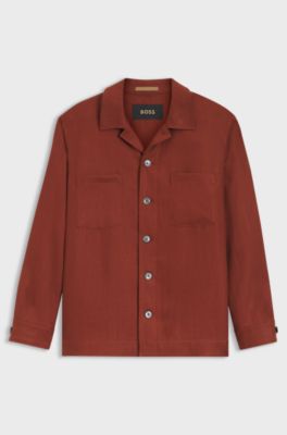 Overshirt regular fit in lino resistente alle rughe, Rosso