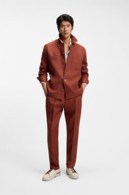 Regular-fit overshirt in wrinkle-resistant linen, Red