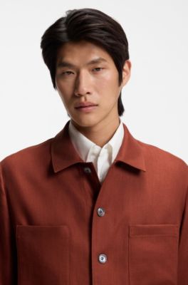 Regular-fit overshirt in wrinkle-resistant linen, Brown