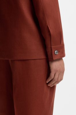 Sobrecamisa regular fit en lino resistente a las arrugas, Rojo