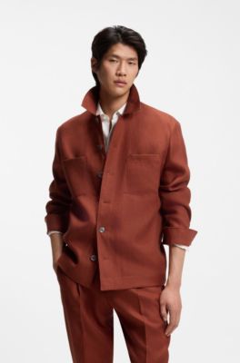 Regular-fit overshirt in wrinkle-resistant linen, Red