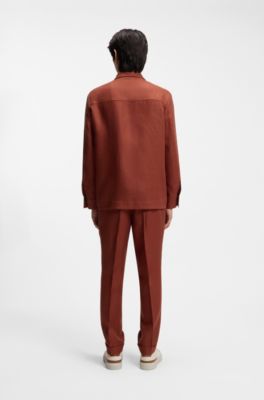 Regular-fit overshirt in wrinkle-resistant linen, Red