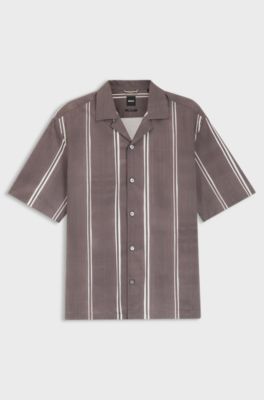 Relaxed-fit shirt in striped stretch cotton, Purple Patterned