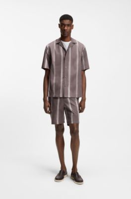 Relaxed-fit shirt in striped stretch cotton, Purple Patterned