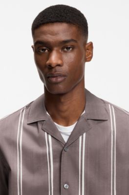 Relaxed-fit shirt in striped stretch cotton, Purple Patterned