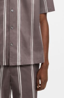 Relaxed-fit shirt in striped stretch cotton, Purple Patterned