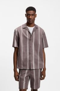 Relaxed-fit shirt in striped stretch cotton, Purple Patterned