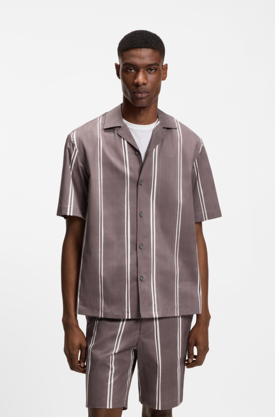 Relaxed-fit shirt in striped stretch cotton