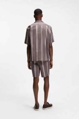 Relaxed-fit shirt in striped stretch cotton, Purple Patterned