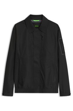 Water-repellent blouson jacket with welded front placket