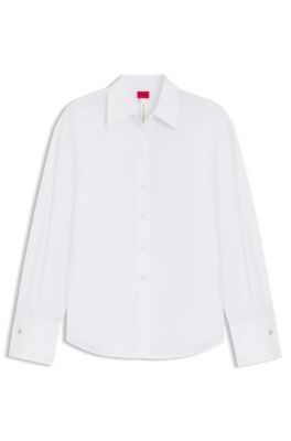 Chemisier d&eacute;contract&eacute; en coton &agrave; boutons de manchette &agrave; logo revisit&eacute;, Blanc