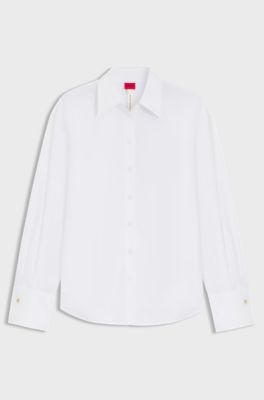 Relaxed-fit cotton blouse with stacked-logo cuff buttons, White