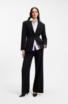 Relaxed-fit cotton blouse with stacked-logo cuff buttons, White