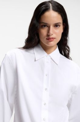 Relaxed-fit cotton blouse with stacked-logo cuff buttons, White