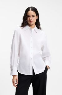 Relaxed-fit cotton blouse with stacked-logo cuff buttons, White