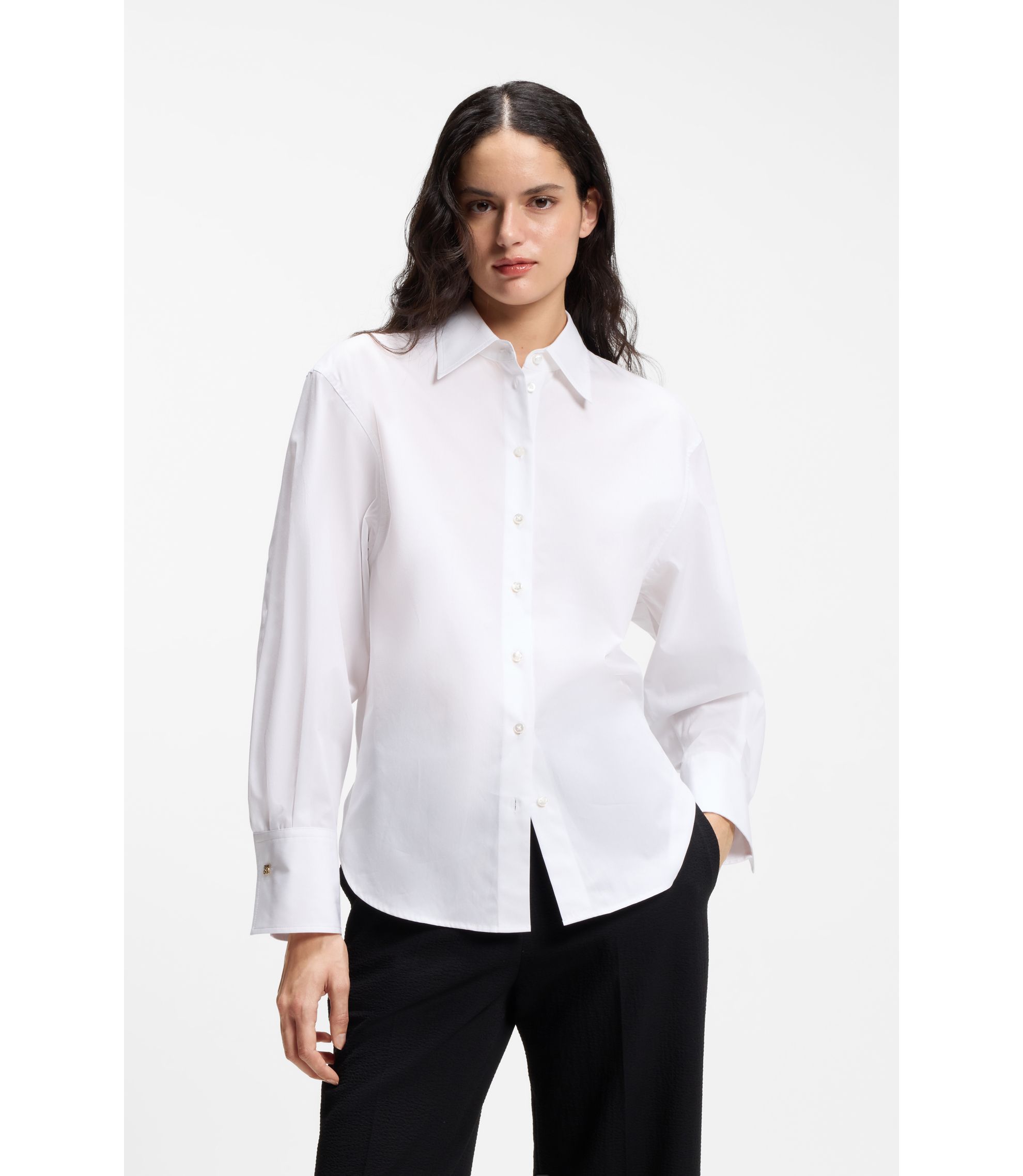 Relaxed-Fit Bluse aus Baumwolle mit Stack-Logo Manschettenknöpfen