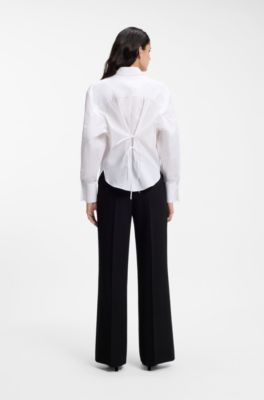Relaxed-fit cotton blouse with stacked-logo cuff buttons, White