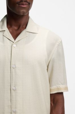 Camicia relaxed fit con stampa a mosaico, Beige a motivi