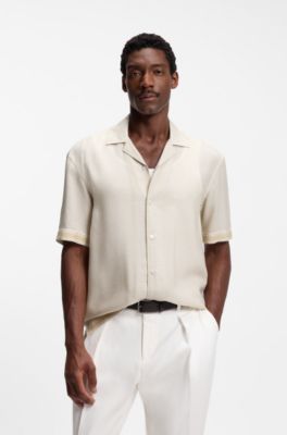 Camicia relaxed fit con stampa a mosaico, Beige a motivi