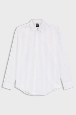 Relaxed-fit shirt in striped cotton poplin, White stripes
