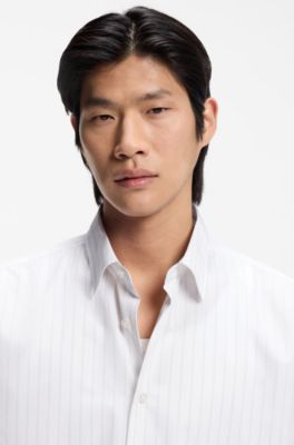 Relaxed-fit shirt in striped cotton poplin, White stripes