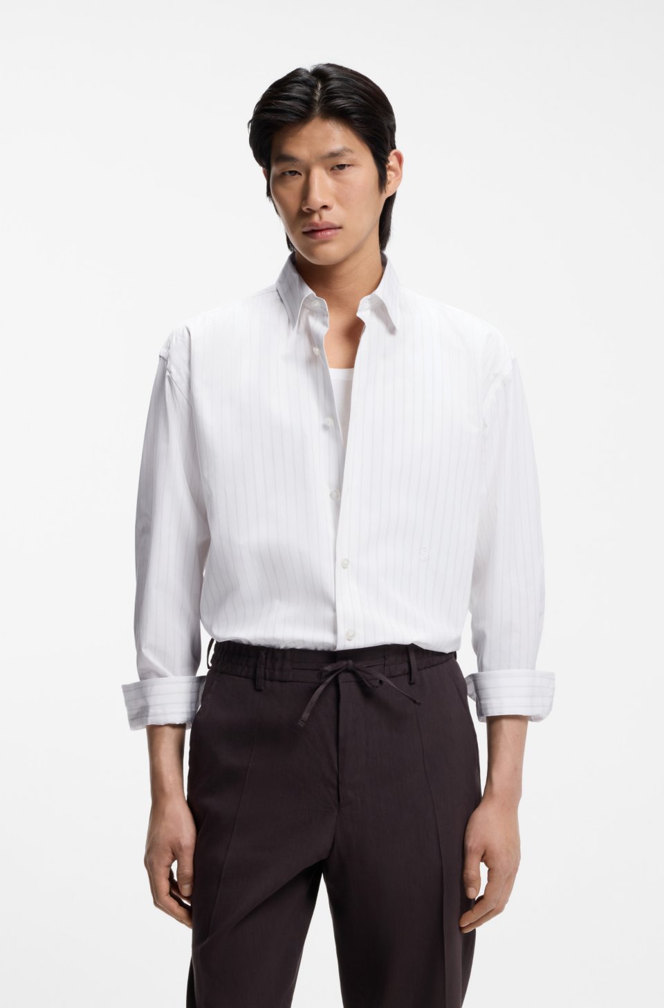 Relaxed-fit shirt in striped cotton poplin