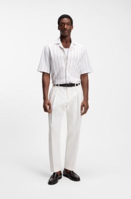 Relaxed-fit shirt in striped stretch cotton, Beige Stripes