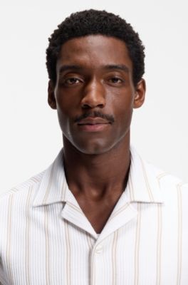 Relaxed-fit shirt in striped stretch cotton, Beige Patterned