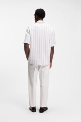 Relaxed-fit shirt in striped stretch cotton, Beige Patterned