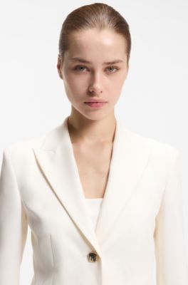 Regular-fit blazer with gold-tone buttons, Natural