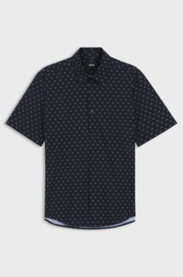 Regular-fit shirt in printed performance-stretch jersey, Dark Blue