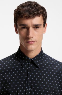 Regular-fit shirt in printed performance-stretch jersey, Dark Blue