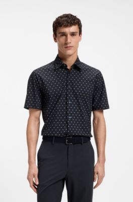 Regular-fit shirt in printed performance-stretch jersey, Dark Blue