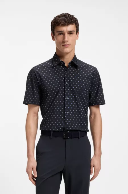 Regular-fit shirt in printed performance-stretch jersey