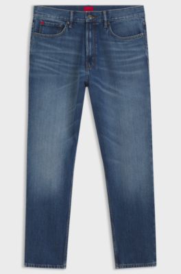Relaxed-tapered-fit jeans in blue denim, Blue