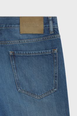 Relaxed-tapered-fit jeans in blue denim, Blue