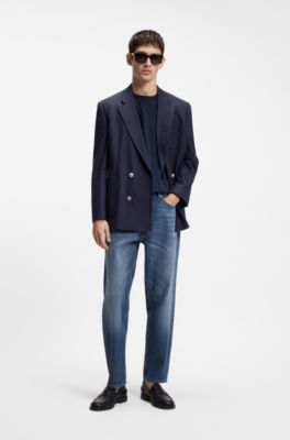 Relaxed-tapered-fit jeans in blue denim, Blue
