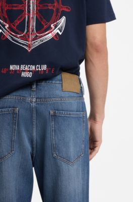 Relaxed-tapered-fit jeans in blue denim, Blue