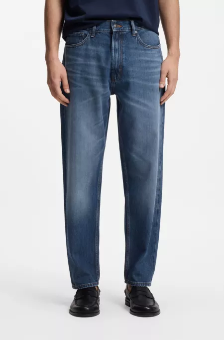 Relaxed-tapered-fit jeans in blue denim