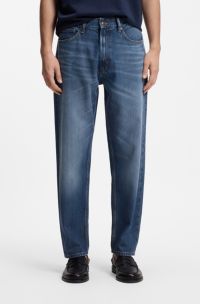 Relaxed-tapered-fit jeans in blue denim, Blue