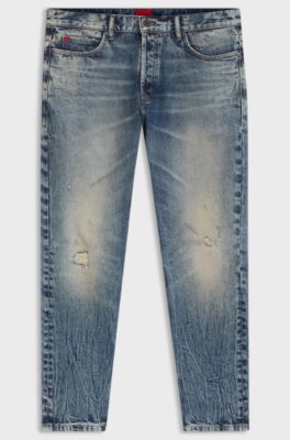 Tapered-fit jeans in blue stretch denim, Blue