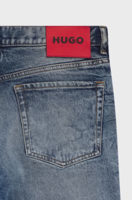 Tapered-fit jeans in blue stretch denim, Blue