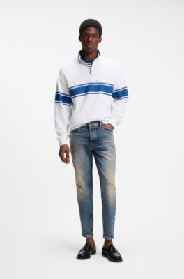 Tapered-fit jeans in blue stretch denim, Blue