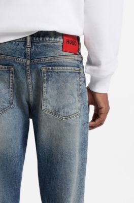 Tapered-fit jeans in blue stretch denim, Blue